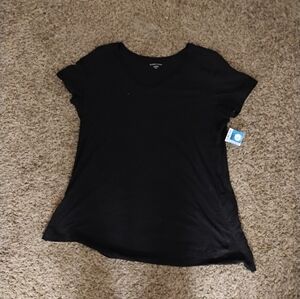 New EILEEN FISHER  T Shirt Size M  Black Organic‎ Cotton V Neck Minimalist